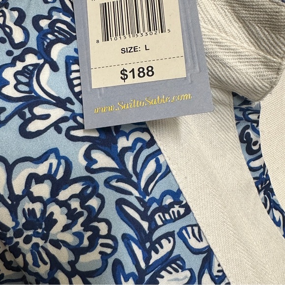 NWT SAIL TO SABLE 100% Cotton Blue & White Tunic Midi Kaftan Dress Size L - Picture 15 of 16